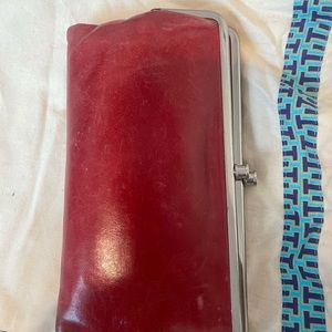Red leather hobo wallet